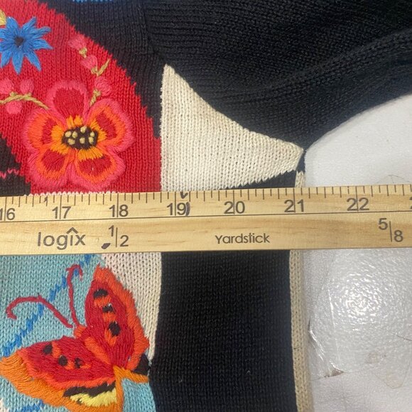 Vtg 90s Susan Bristol Embroidery Cardigan Sweater Womens Size M Colorful Patchwo - Picture 13 of 15